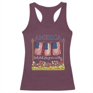 Funny America God Shed His Grace On Thee Racerback Tank Top 4th Of July Christian American Flag TS11 Maroon Print Your Wear