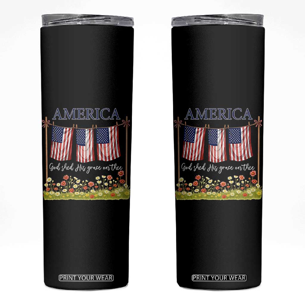 Funny America God Shed His Grace On Thee Skinny Tumbler 4th Of July Christian American Flag TS11 Black Print Your Wear