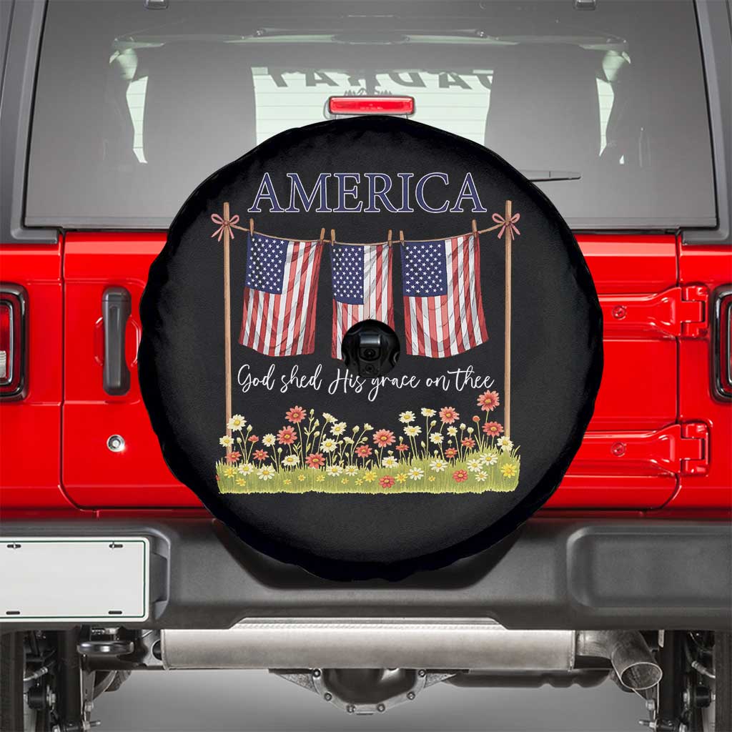 Funny America God Shed His Grace On Thee Spare Tire Cover 4th Of July Christian American Flag TS11 Black Print Your Wear