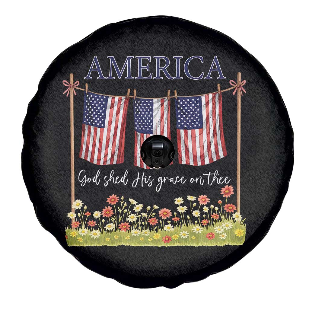Funny America God Shed His Grace On Thee Spare Tire Cover 4th Of July Christian American Flag TS11 Print Your Wear
