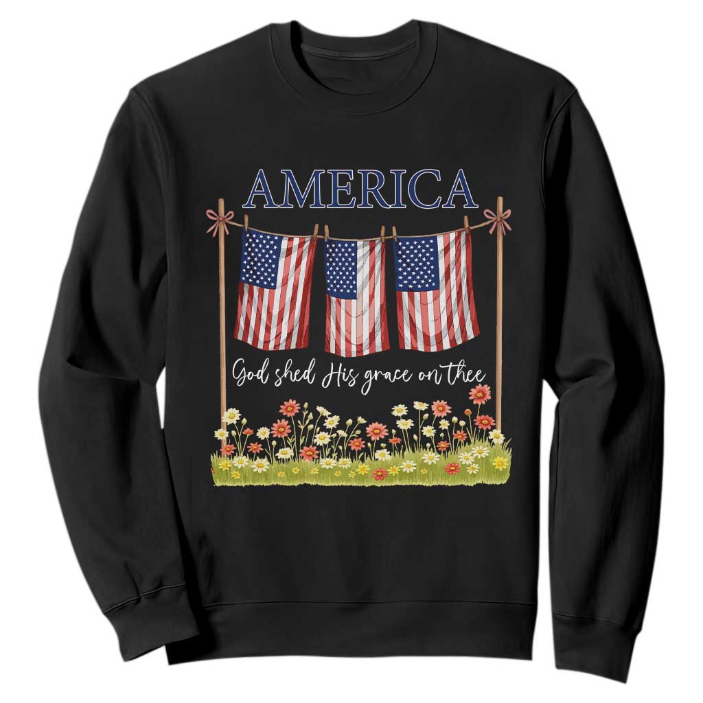Funny America God Shed His Grace On Thee Sweatshirt 4th Of July Christian American Flag TS11 Black Print Your Wear