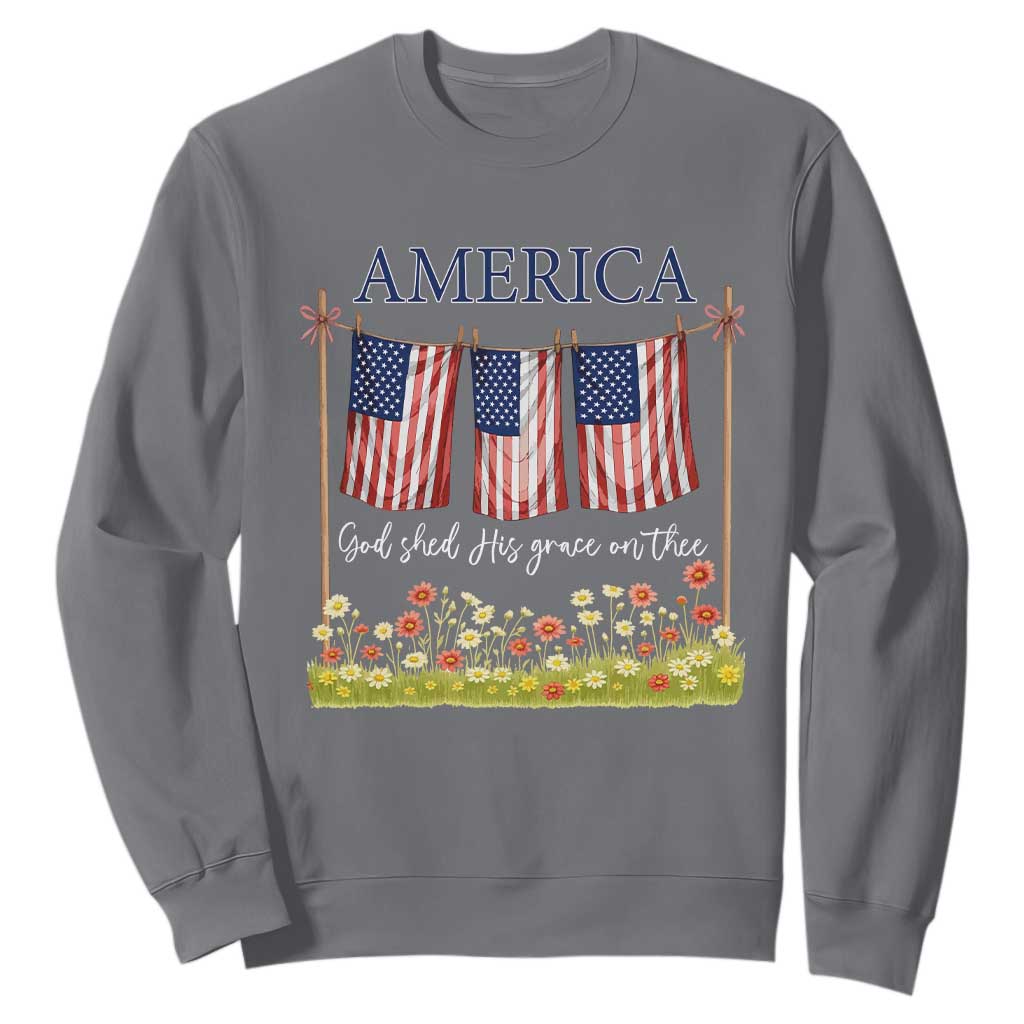 Funny America God Shed His Grace On Thee Sweatshirt 4th Of July Christian American Flag TS11 Charcoal Print Your Wear