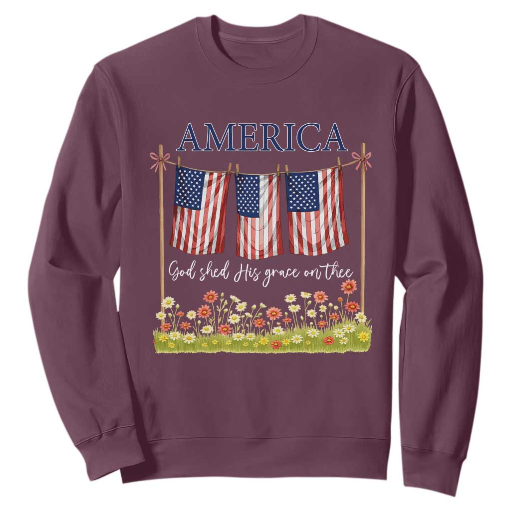 Funny America God Shed His Grace On Thee Sweatshirt 4th Of July Christian American Flag TS11 Maroon Print Your Wear