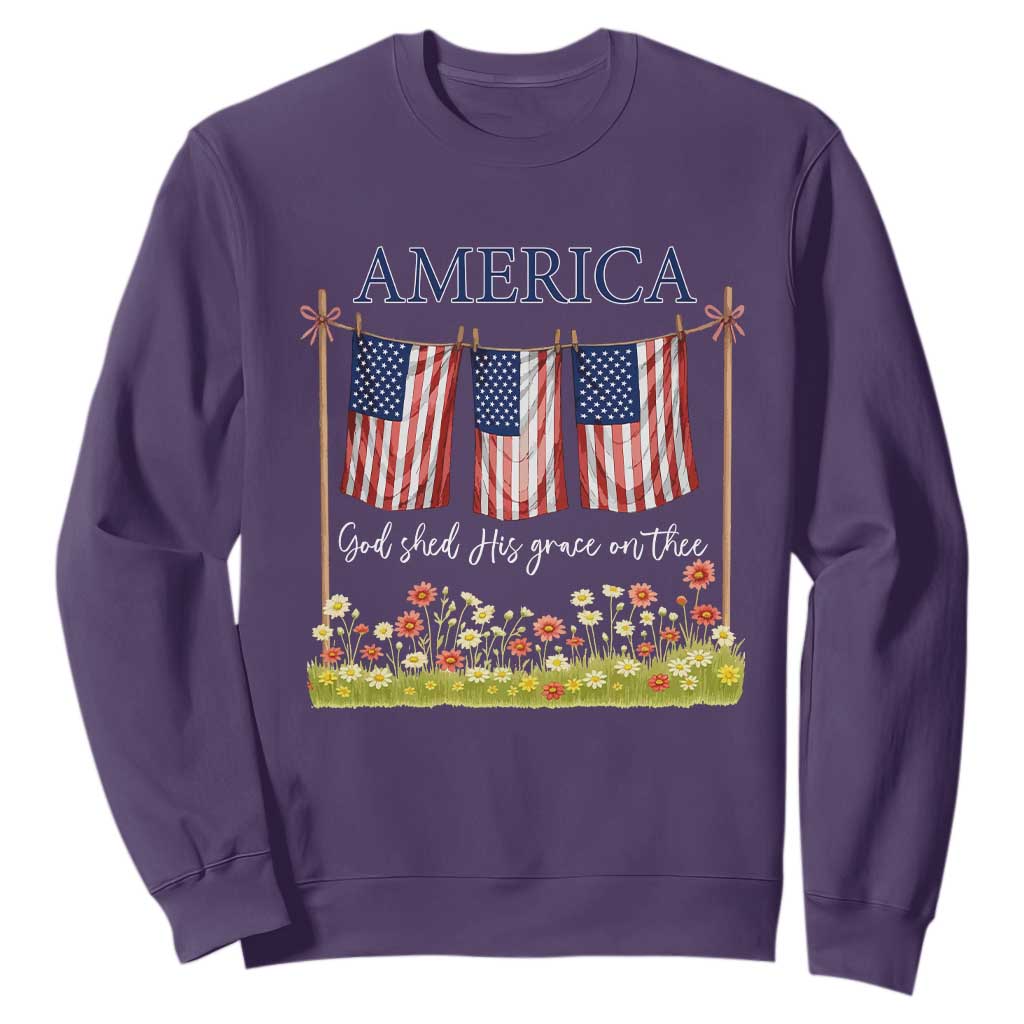 Funny America God Shed His Grace On Thee Sweatshirt 4th Of July Christian American Flag TS11 Purple Print Your Wear