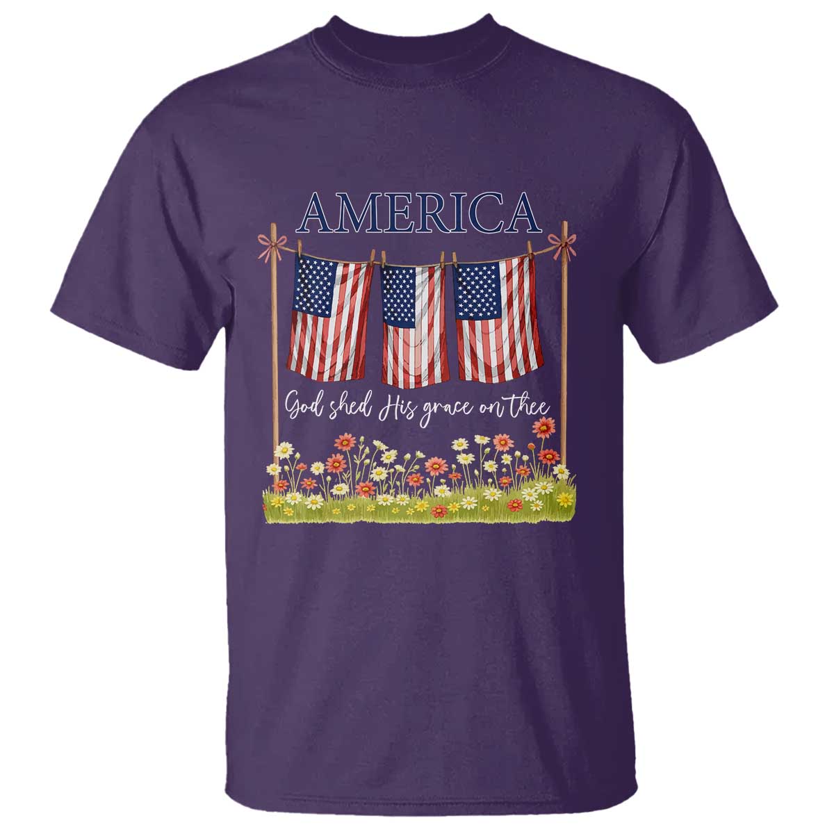 Funny America God Shed His Grace On Thee T Shirt 4th Of July Christian American Flag TS11 Purple Print Your Wear