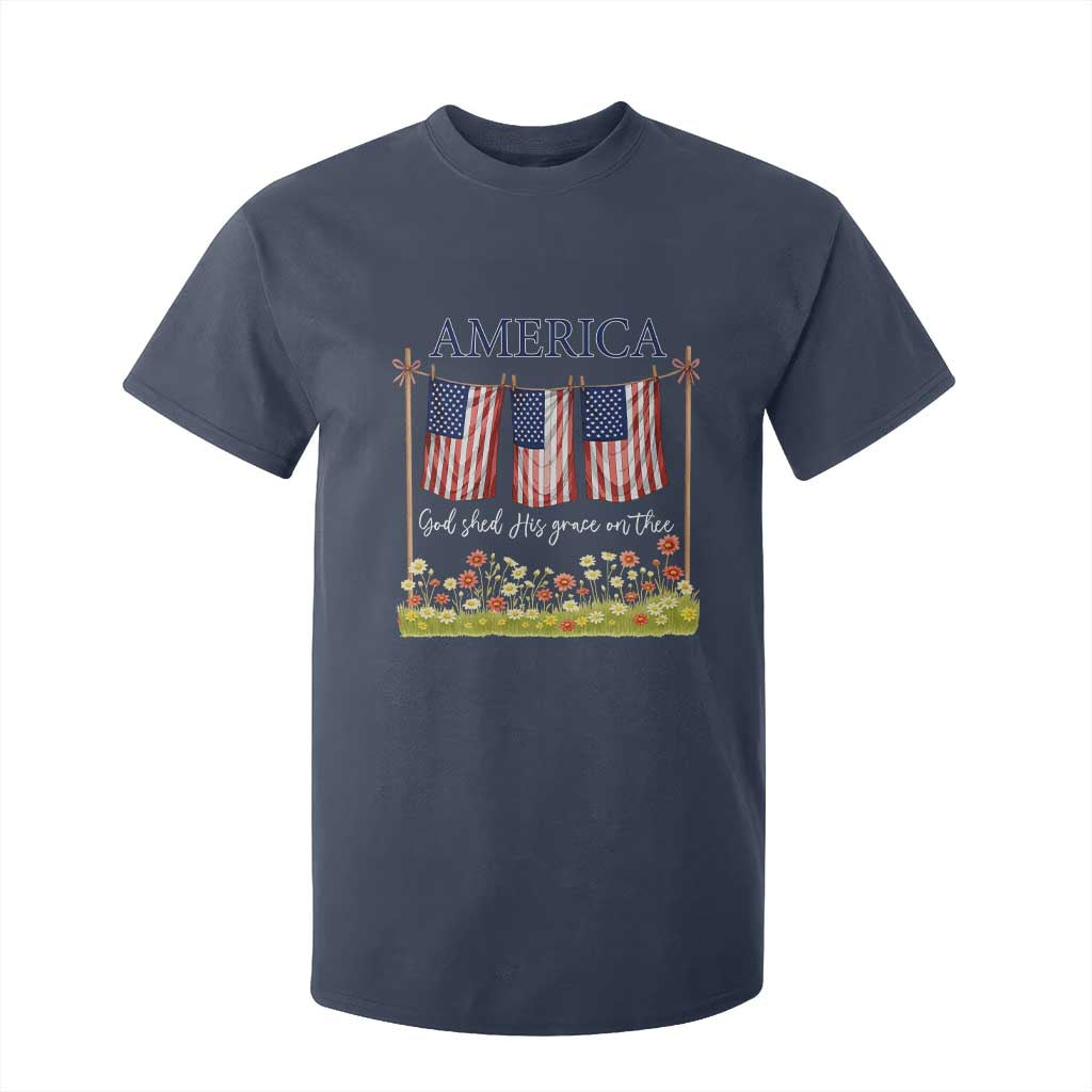 Funny America God Shed His Grace On Thee T Shirt For Kid 4th Of July Christian American Flag TS11 Navy Print Your Wear