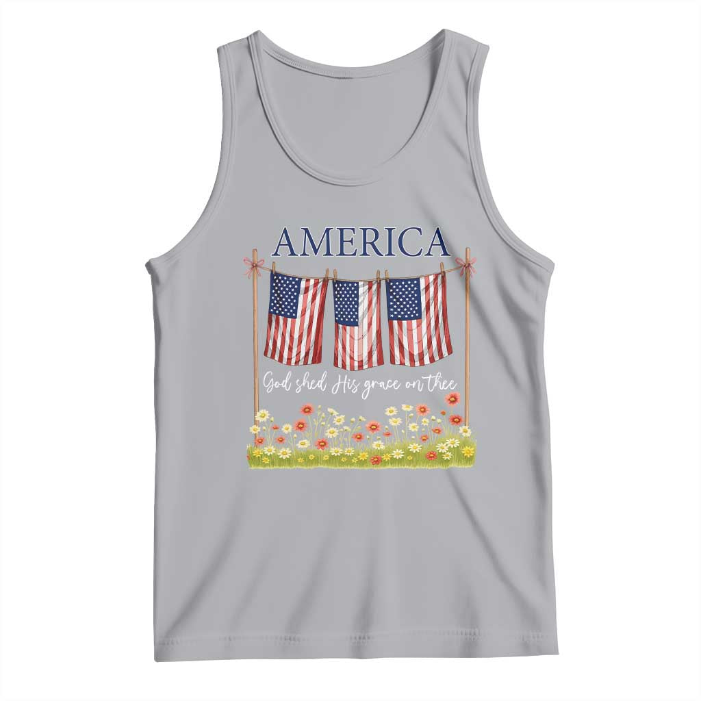 Funny America God Shed His Grace On Thee Tank Top 4th Of July Christian American Flag TS11 Athletic Heather Print Your Wear