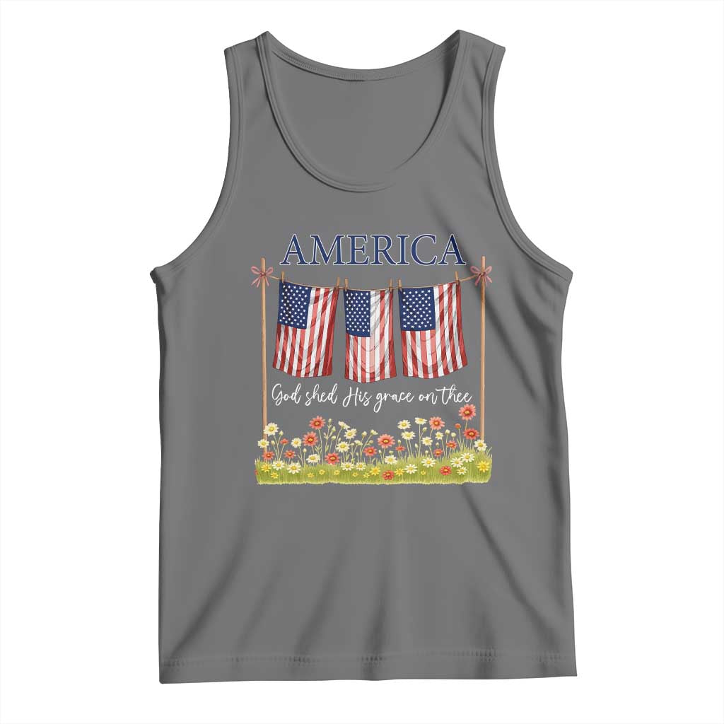 Funny America God Shed His Grace On Thee Tank Top 4th Of July Christian American Flag TS11 Black Heather Print Your Wear