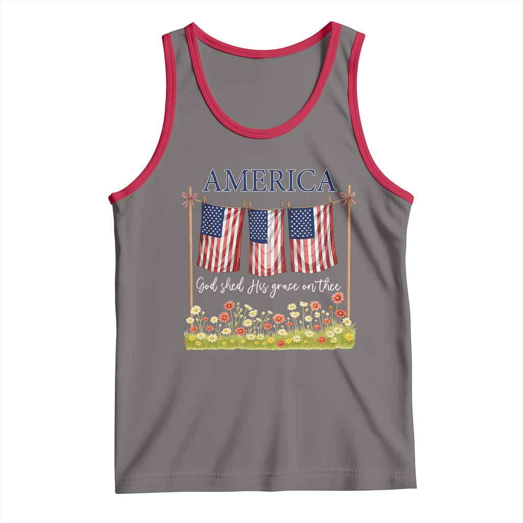 Funny America God Shed His Grace On Thee Tank Top 4th Of July Christian American Flag TS11 Deep Heather Red Print Your Wear