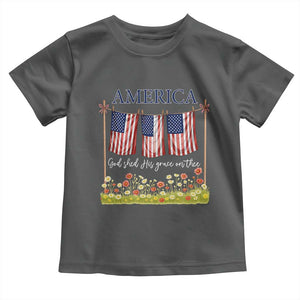 Funny America God Shed His Grace On Thee Toddler T Shirt 4th Of July Christian American Flag TS11 Dark Heather Print Your Wear