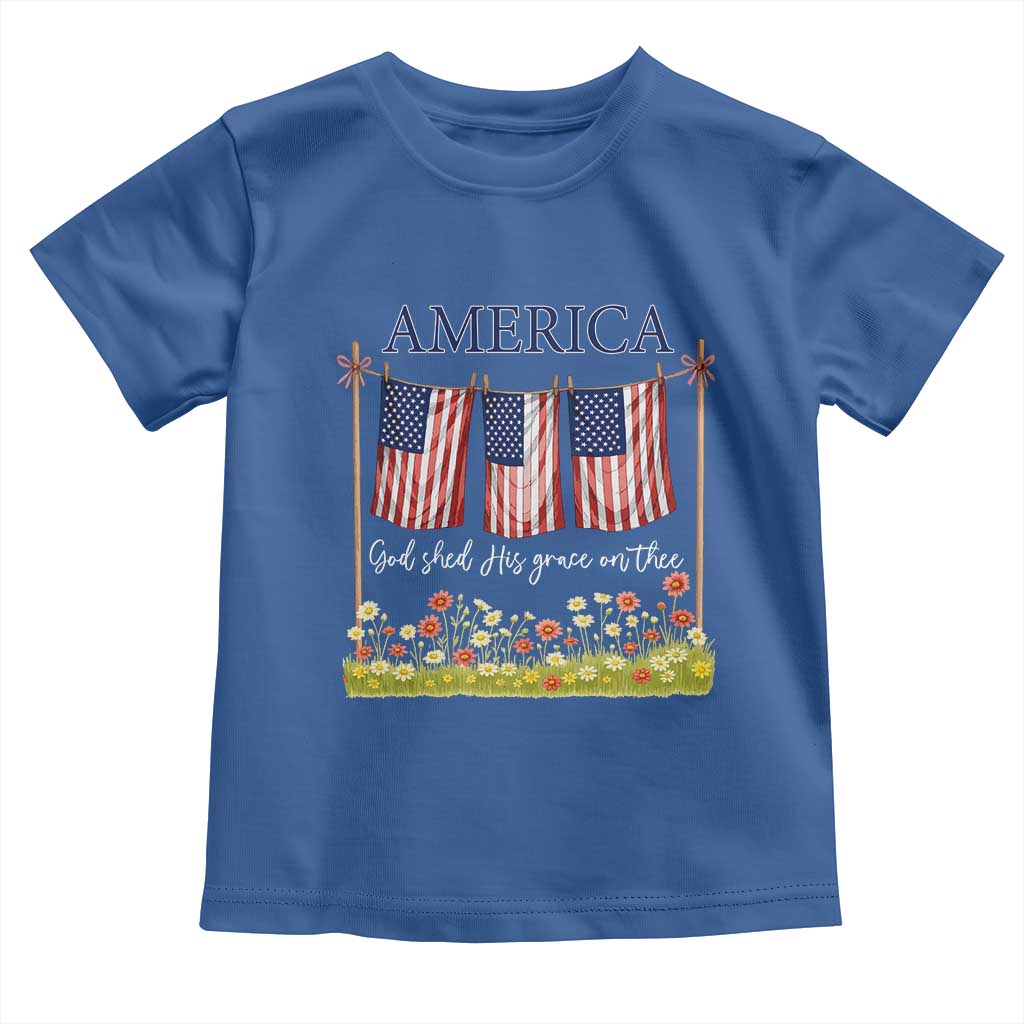 Funny America God Shed His Grace On Thee Toddler T Shirt 4th Of July Christian American Flag TS11 Royal Blue Print Your Wear