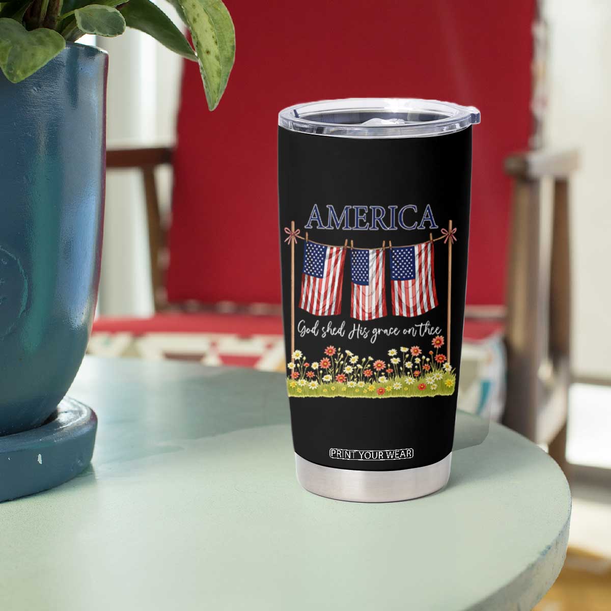 Funny America God Shed His Grace On Thee Tumbler Cup 4th Of July Christian American Flag TS11 Print Your Wear