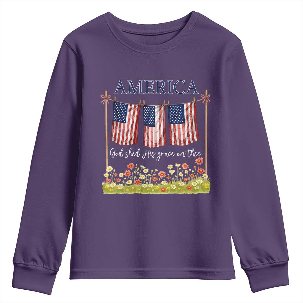 Funny America God Shed His Grace On Thee Youth Sweatshirt 4th Of July Christian American Flag TS11 Purple Print Your Wear