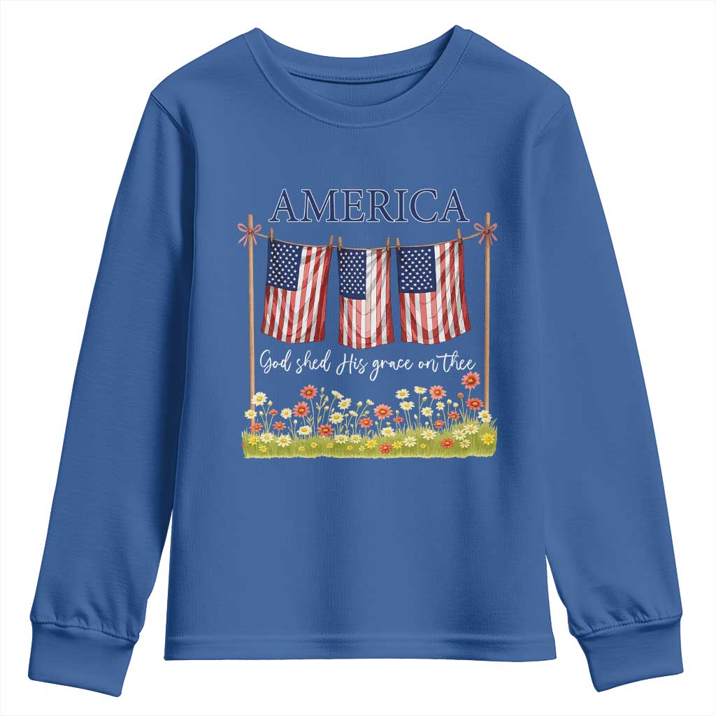 Funny America God Shed His Grace On Thee Youth Sweatshirt 4th Of July Christian American Flag TS11 Royal Blue Print Your Wear