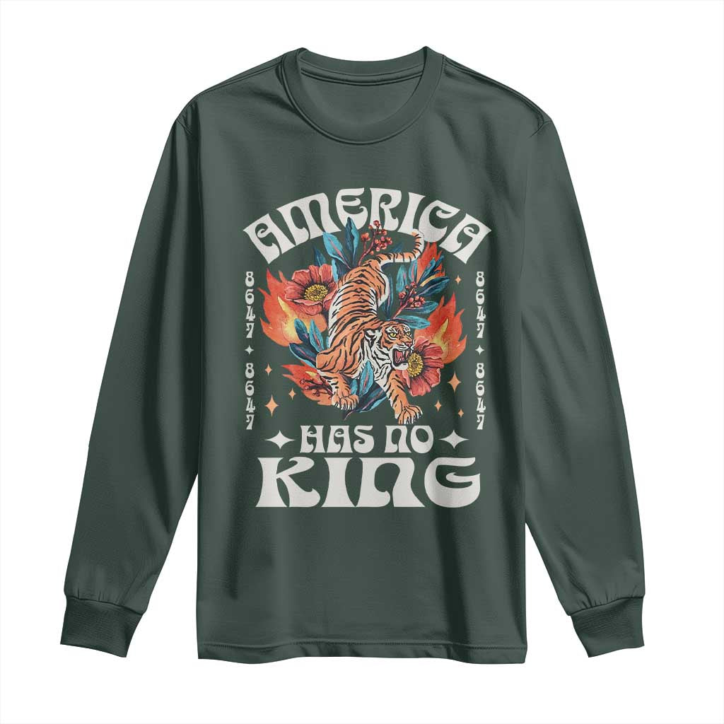 Funny America Has No King 8647 Long Sleeve Shirt Vintage Boho Orange Tiger TS11 Dark Forest Green Print Your Wear