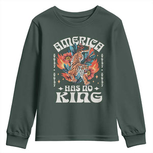Funny America Has No King 8647 Youth Sweatshirt Vintage Boho Orange Tiger TS11 Dark Forest Green Print Your Wear