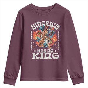 Funny America Has No King 8647 Youth Sweatshirt Vintage Boho Orange Tiger TS11 Maroon Print Your Wear