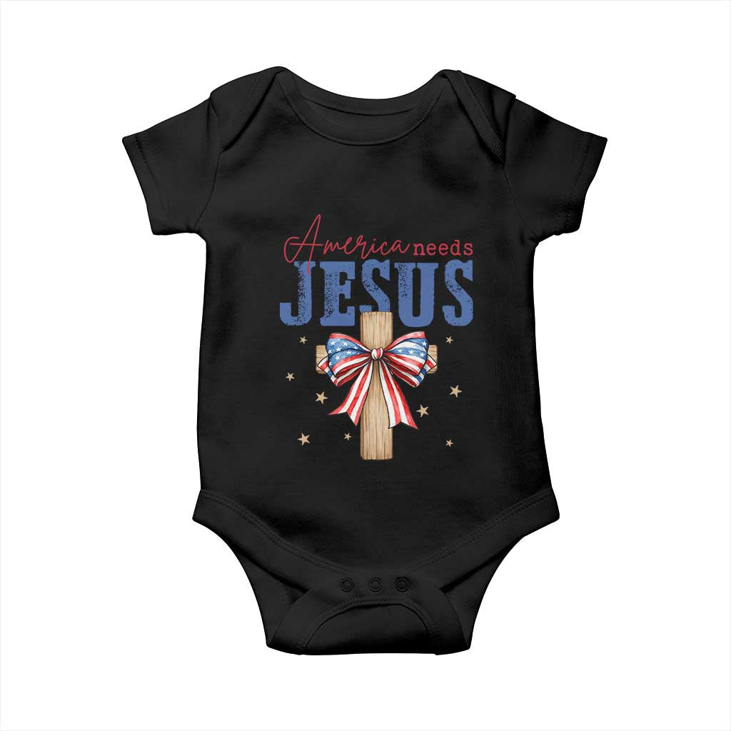 Funny America Needs Jesus Baby Onesie 4th Of July Patriotic Christian Coquette Bow TS11 Black Print Your Wear