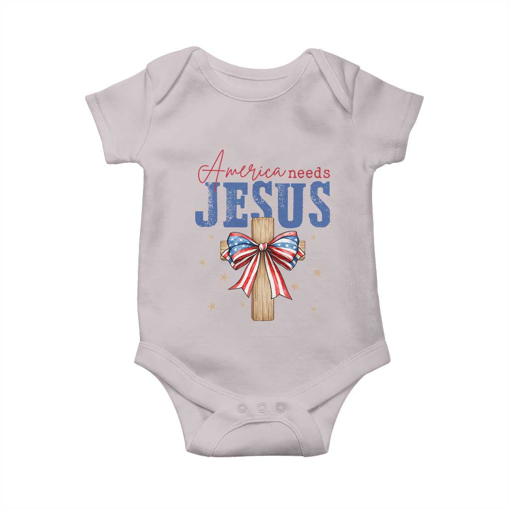 Funny America Needs Jesus Baby Onesie 4th Of July Patriotic Christian Coquette Bow TS11 Ice Gray Print Your Wear
