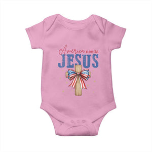 Funny America Needs Jesus Baby Onesie 4th Of July Patriotic Christian Coquette Bow TS11 Light Pink Print Your Wear