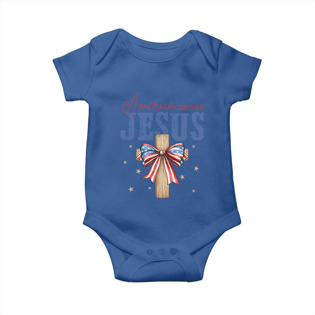 Funny America Needs Jesus Baby Onesie 4th Of July Patriotic Christian Coquette Bow TS11 Royal Blue Print Your Wear