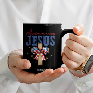 Funny America Needs Jesus Coffee Mug 4th Of July Patriotic Christian Coquette Bow TS11 Print Your Wear
