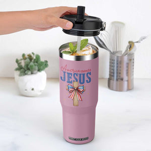 Funny America Needs Jesus Flip Straw Tumbler 4th Of July Patriotic Christian Coquette Bow TS11 One Size: 30 oz Light Pink Print Your Wear
