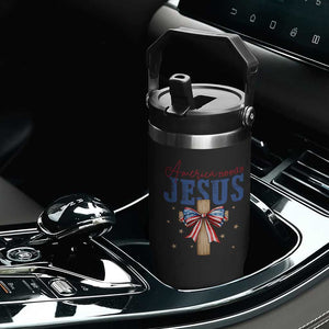 Funny America Needs Jesus Flip Straw Tumbler 4th Of July Patriotic Christian Coquette Bow TS11 Print Your Wear