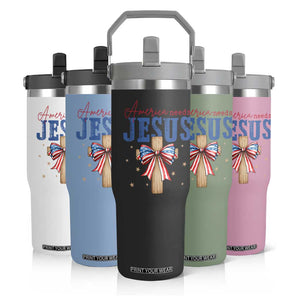 Funny America Needs Jesus Flip Straw Tumbler 4th Of July Patriotic Christian Coquette Bow TS11 Print Your Wear