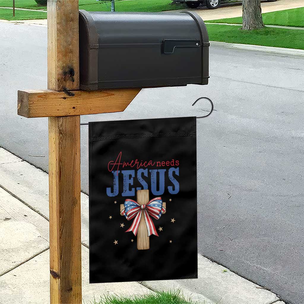 Funny America Needs Jesus Garden Flag 4th Of July Patriotic Christian Coquette Bow TS11 Print Your Wear
