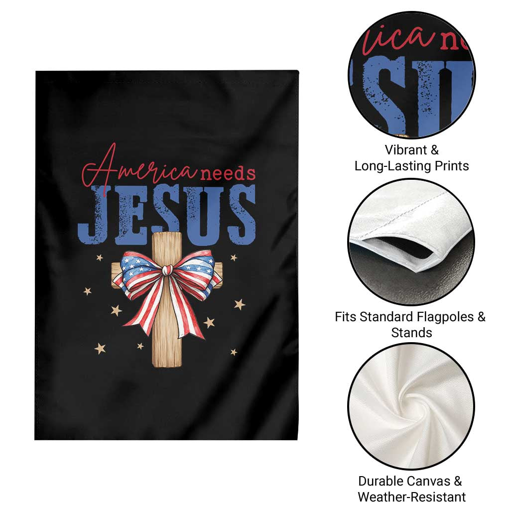 Funny America Needs Jesus Garden Flag 4th Of July Patriotic Christian Coquette Bow TS11 Print Your Wear