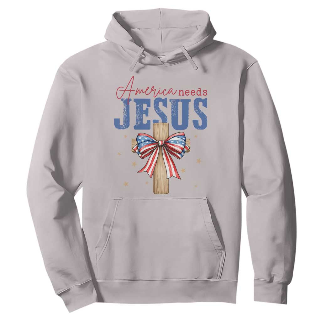 Funny America Needs Jesus Hoodie 4th Of July Patriotic Christian Coquette Bow TS11 Ice Gray Print Your Wear