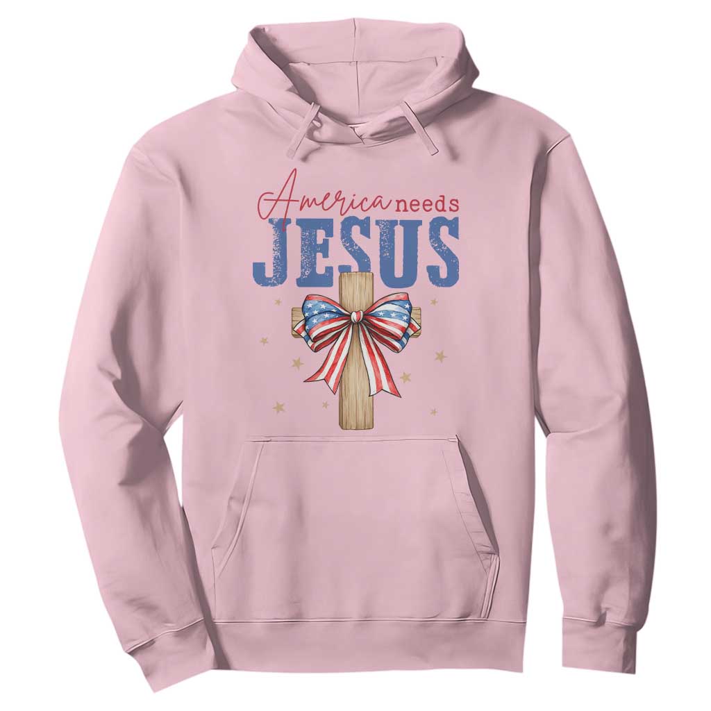 Funny America Needs Jesus Hoodie 4th Of July Patriotic Christian Coquette Bow TS11 Light Pink Print Your Wear