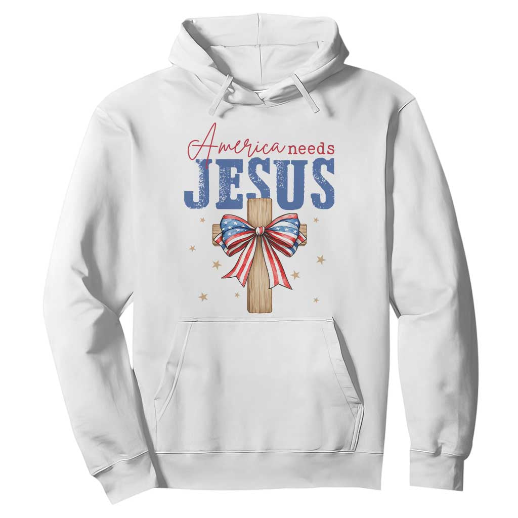 Funny America Needs Jesus Hoodie 4th Of July Patriotic Christian Coquette Bow TS11 White Print Your Wear