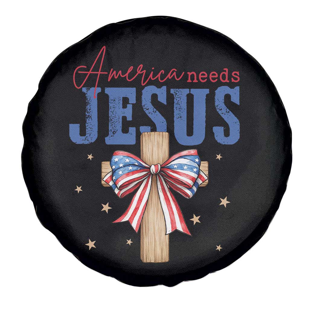Funny America Needs Jesus Spare Tire Cover 4th Of July Patriotic Christian Coquette Bow TS11 Print Your Wear