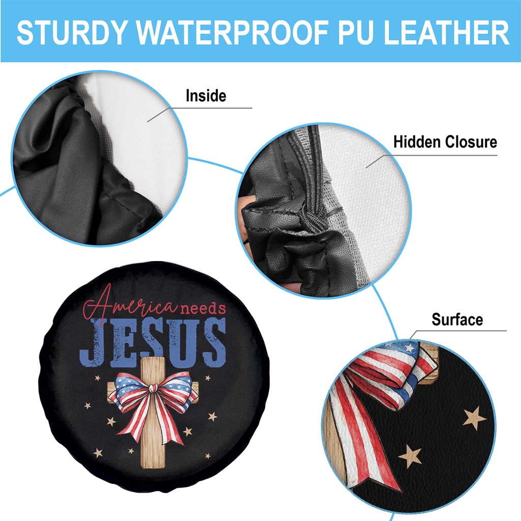 Funny America Needs Jesus Spare Tire Cover 4th Of July Patriotic Christian Coquette Bow TS11 Print Your Wear