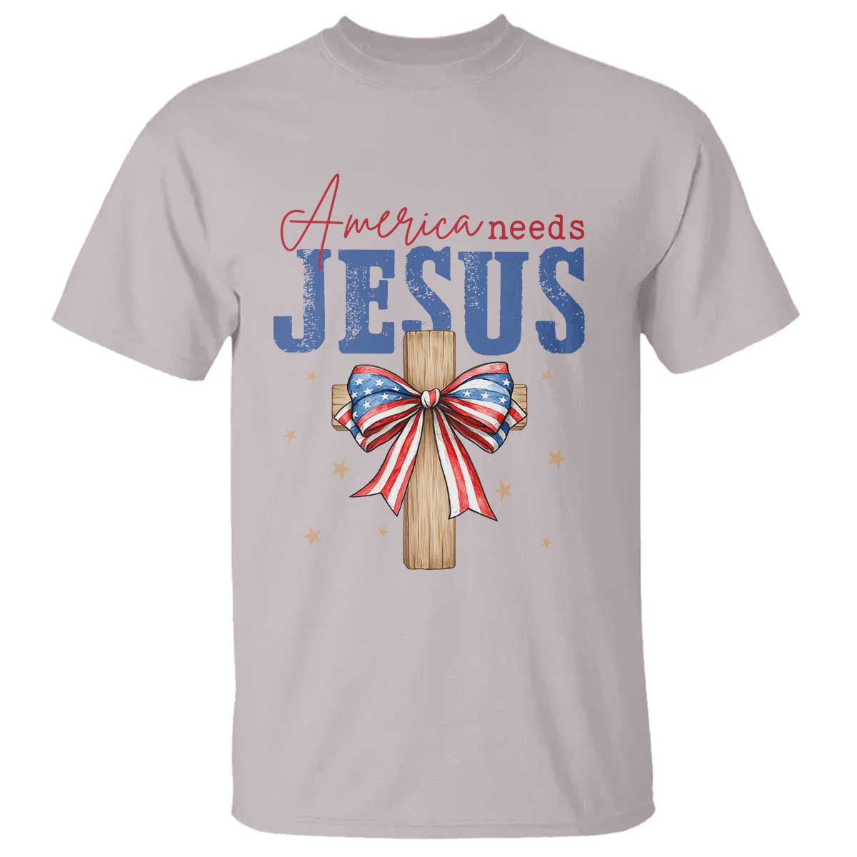 Funny America Needs Jesus T Shirt 4th Of July Patriotic Christian Coquette Bow TS11 Ice Gray Print Your Wear