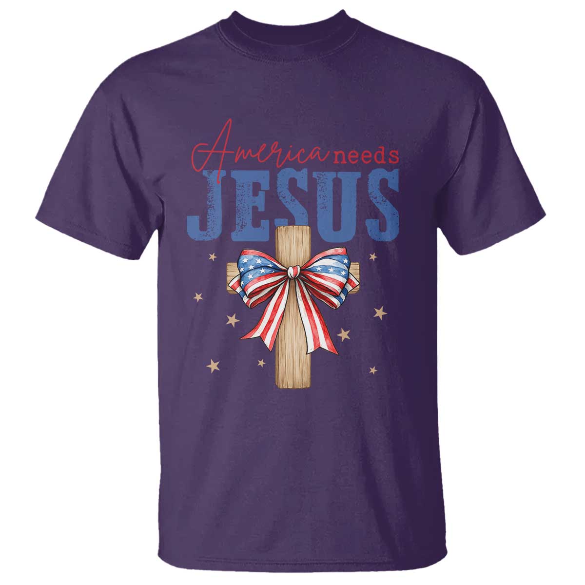 Funny America Needs Jesus T Shirt 4th Of July Patriotic Christian Coquette Bow TS11 Purple Print Your Wear
