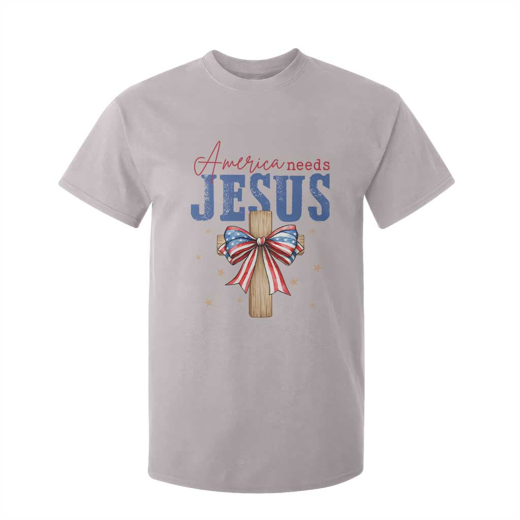 Funny America Needs Jesus T Shirt For Kid 4th Of July Patriotic Christian Coquette Bow TS11 Ice Gray Print Your Wear