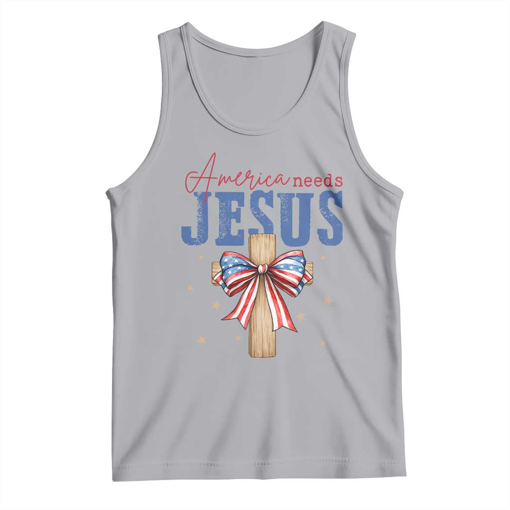 Funny America Needs Jesus Tank Top 4th Of July Patriotic Christian Coquette Bow TS11 Athletic Heather Print Your Wear
