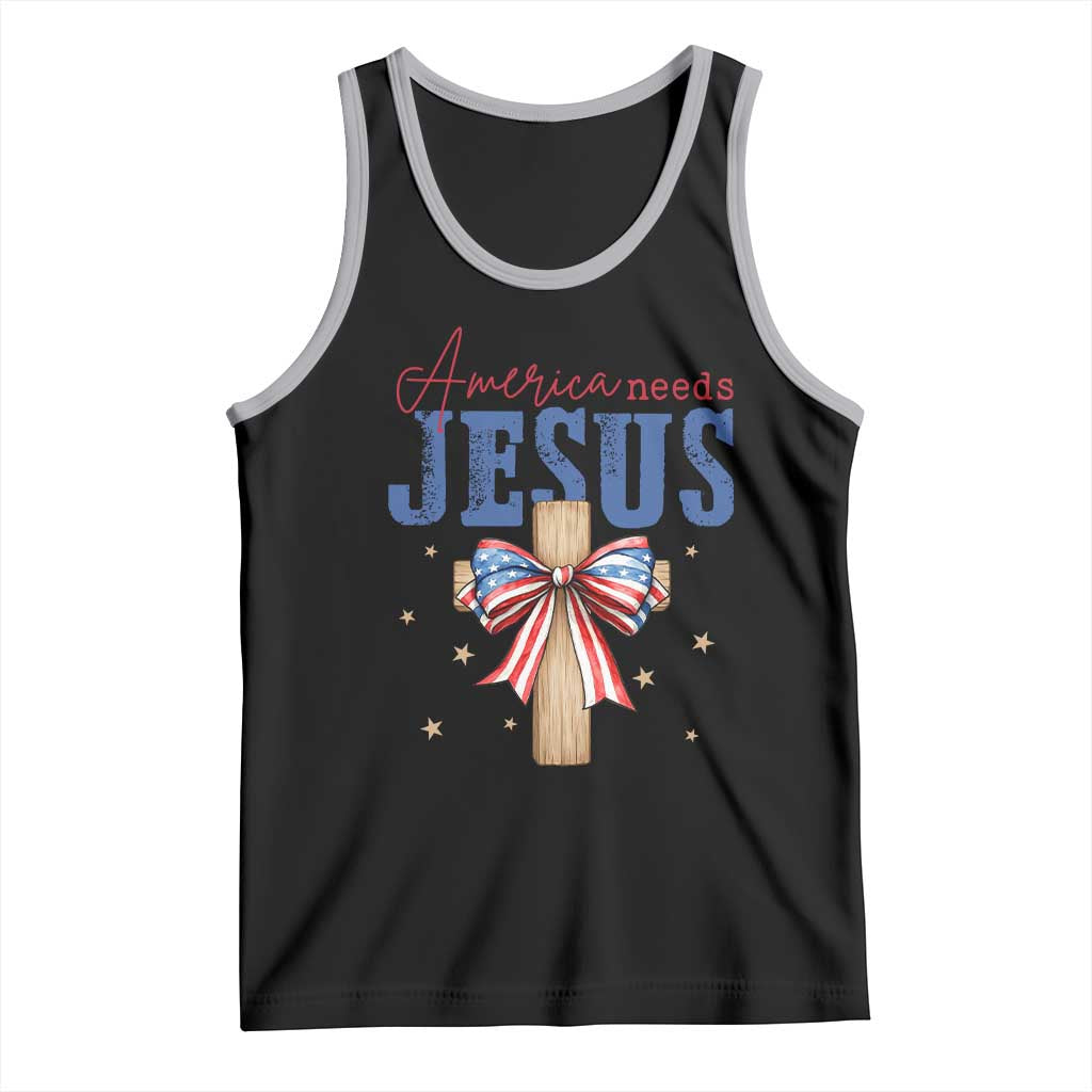 Funny America Needs Jesus Tank Top 4th Of July Patriotic Christian Coquette Bow TS11 Black Athletic Heather Print Your Wear
