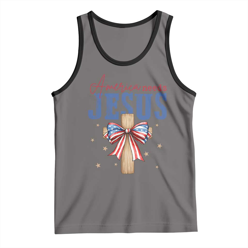 Funny America Needs Jesus Tank Top 4th Of July Patriotic Christian Coquette Bow TS11 Deep Heather Black Print Your Wear