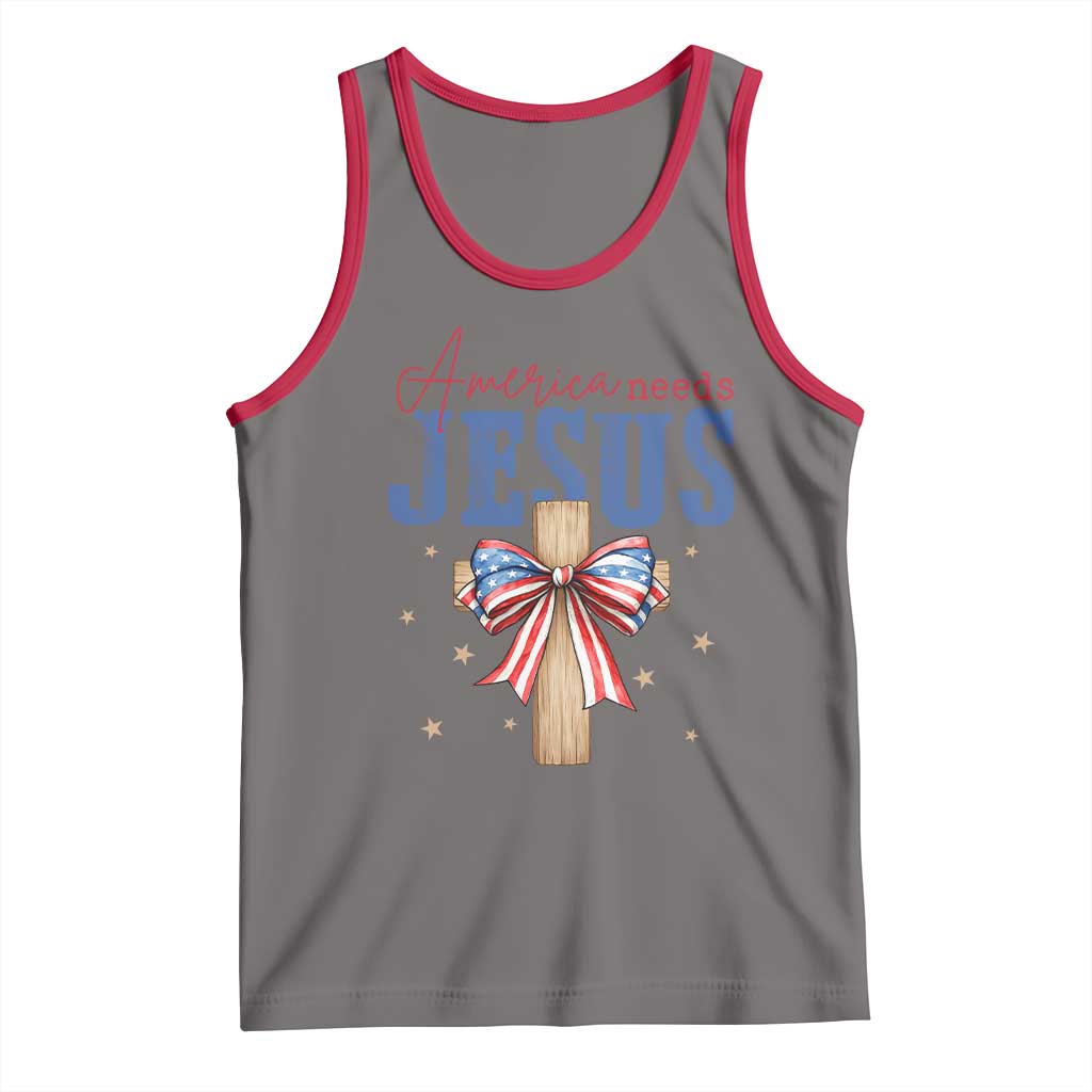 Funny America Needs Jesus Tank Top 4th Of July Patriotic Christian Coquette Bow TS11 Deep Heather Red Print Your Wear