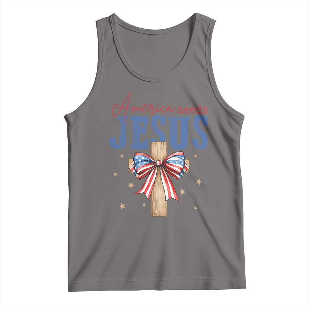 Funny America Needs Jesus Tank Top 4th Of July Patriotic Christian Coquette Bow TS11 Deep Heather Print Your Wear