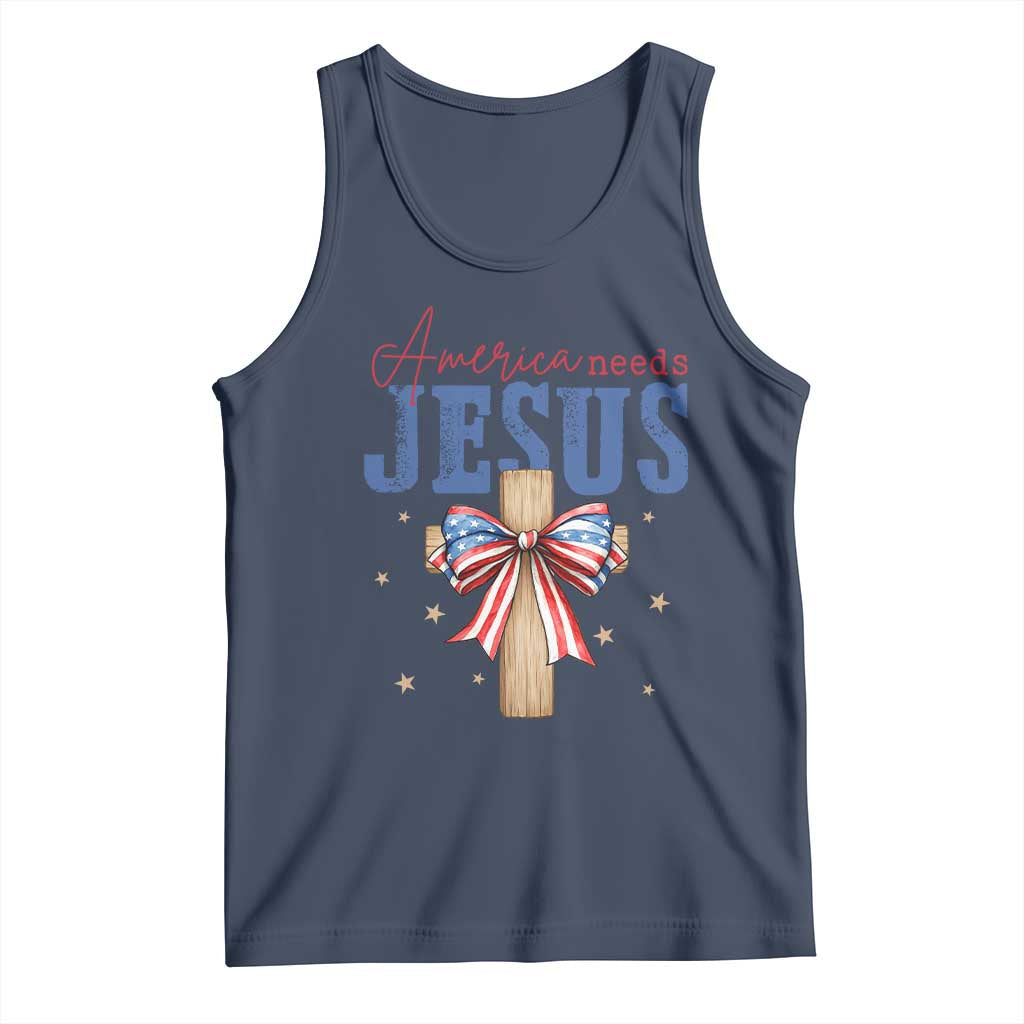 Funny America Needs Jesus Tank Top 4th Of July Patriotic Christian Coquette Bow TS11 Navy Print Your Wear
