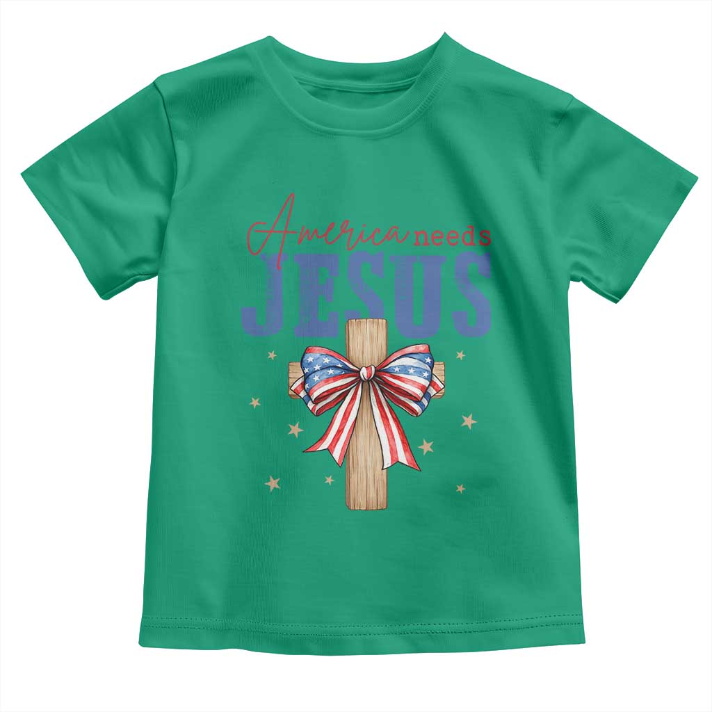 Funny America Needs Jesus Toddler T Shirt 4th Of July Patriotic Christian Coquette Bow TS11 Irish Green Print Your Wear