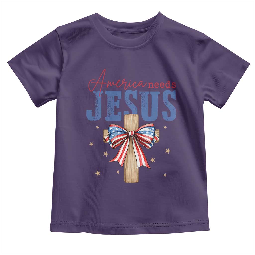 Funny America Needs Jesus Toddler T Shirt 4th Of July Patriotic Christian Coquette Bow TS11 Purple Print Your Wear