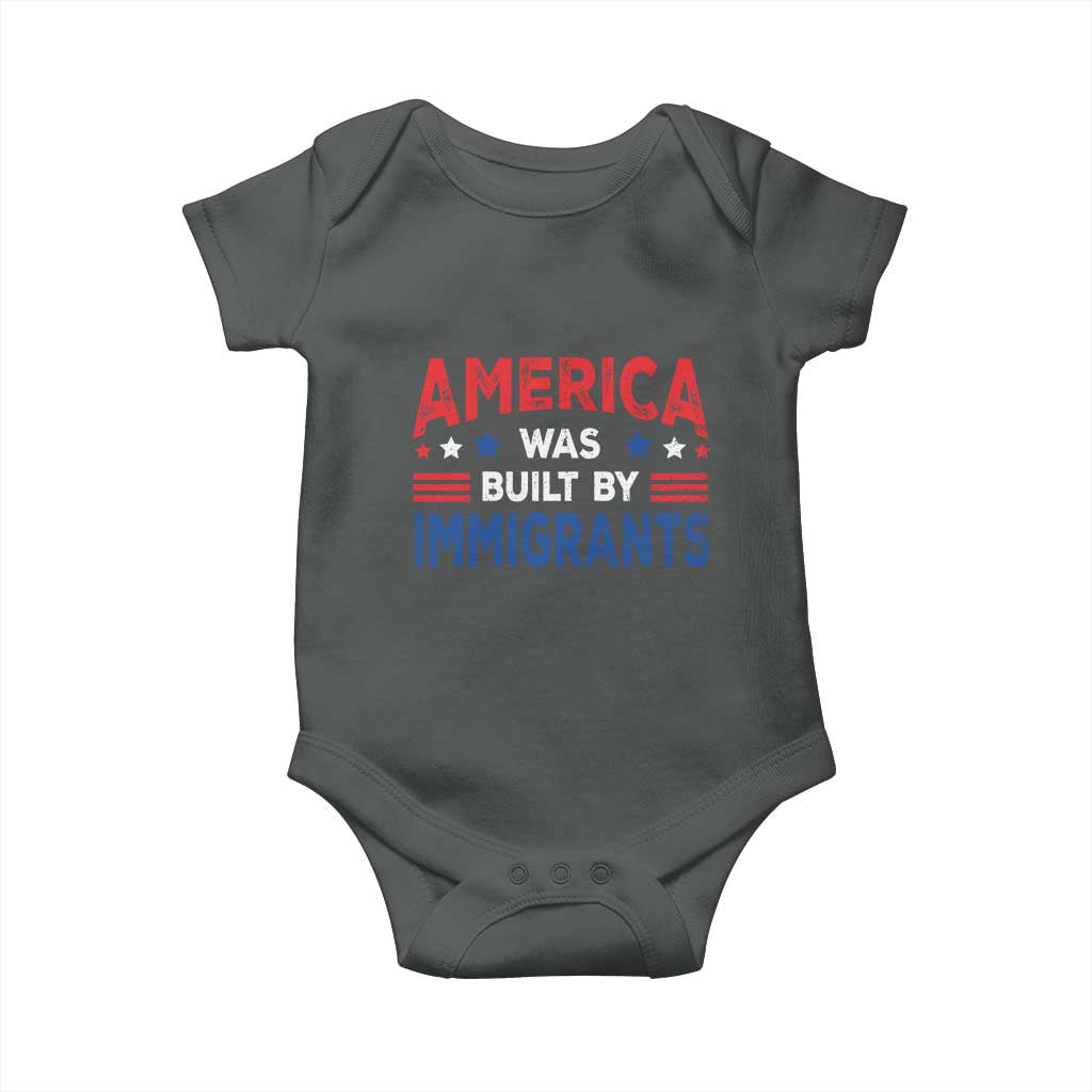 Funny America Was Built By Immigrants Baby Onesie Stars Stripes TS11 Dark Heather Print Your Wear