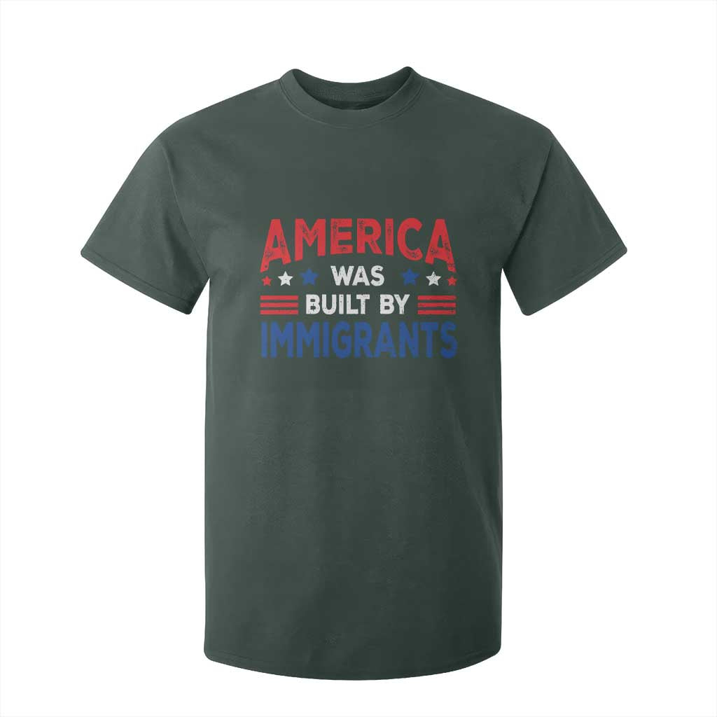 Funny America Was Built By Immigrants T Shirt For Kid Stars Stripes TS11 Dark Forest Green Print Your Wear
