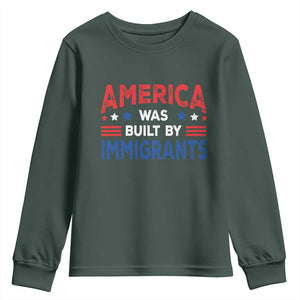 Funny America Was Built By Immigrants Youth Sweatshirt Stars Stripes TS11 Dark Forest Green Print Your Wear
